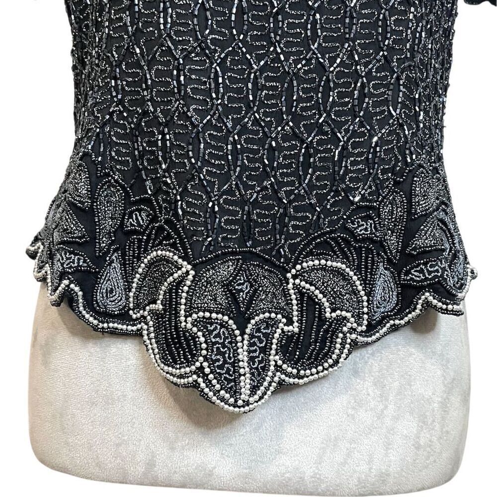Adrianna Papell Women's Black Beaded Silk Blouse S Party Top Evening Cocktail - Picture 3 of 13